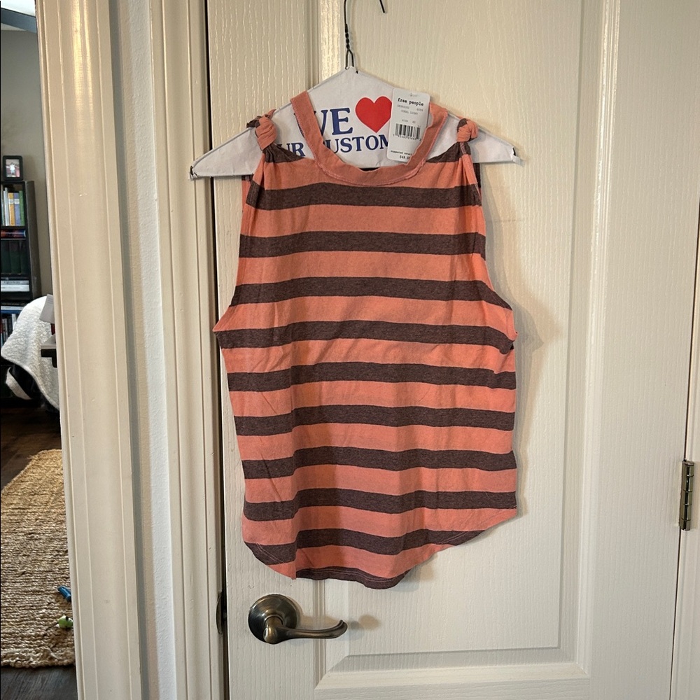 NWT Free People Peach and Gray Striped Tank Top
